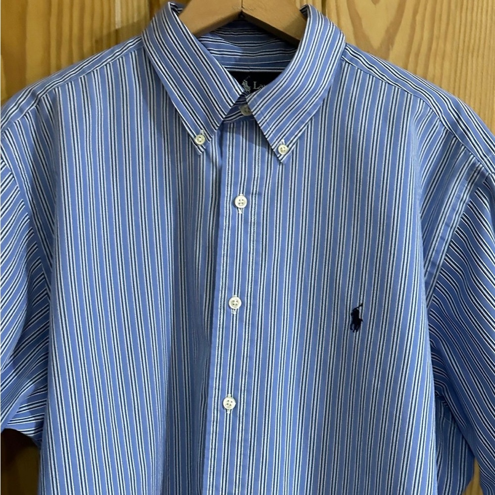 Ralph Lauren “Classic Fit” Mens Striped Blue Shirt 17 34/35